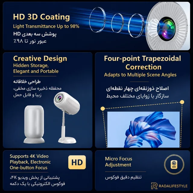 ویدئو پروژکتور رادا لایف استایل مدل PX-06 با رزولوشن Full HD 101938010